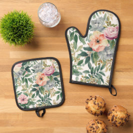 Botanische Boeket Waterverf Eucalyptusbladeren Ovenwant & Pannenlap Set
