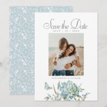 Botanische Boheemse Blauwe Waterverf Trouwfoto