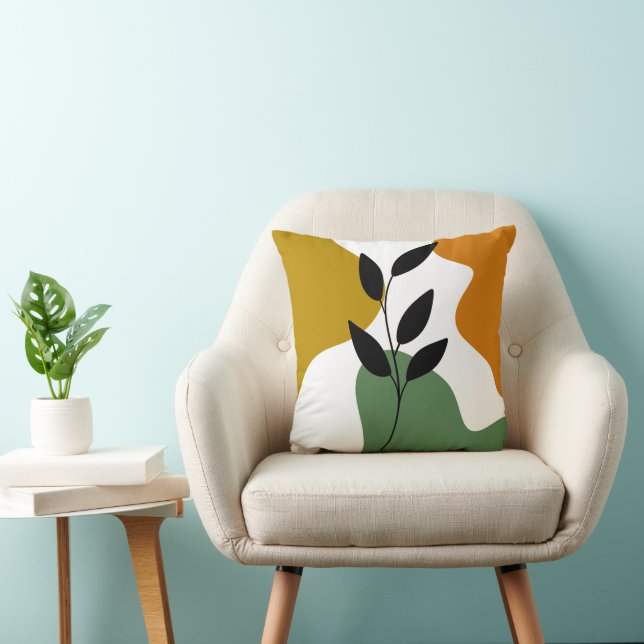 Botanische Boho Aardse Kleur Abstracte Leaf Art Th Kussen (Stoel)