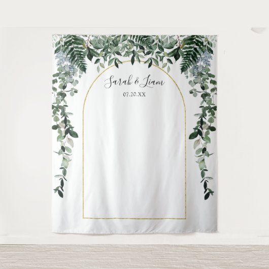 Botanische Boho Arch Bruiloft Fotocabine achtergro Wandkleed (Voorkant)