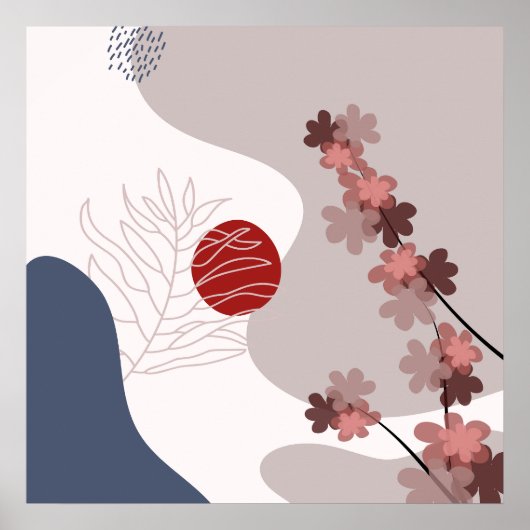 Botanische Boho Blau Magenta Poster (Voorkant)