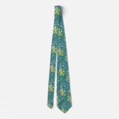 Botanische Boho Blauwe & Groene Bloemen Stropdas (Achterkant)