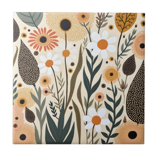 Botanische Boho Bloemen Planten Ontwerp 389 Tegeltje (Voorkant)