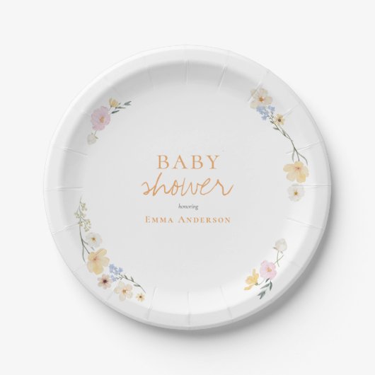 Botanische Boho bloemen Script baby shower Papieren Bordje (Voorkant)