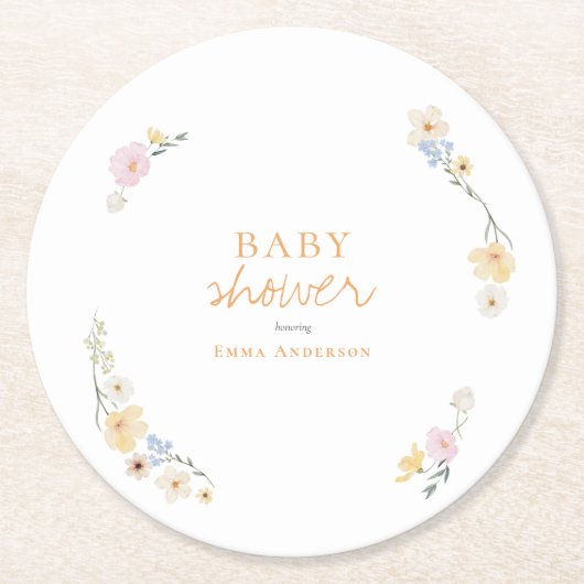 Botanische Boho bloemen Script baby shower Ronde Kartonnen Onderzetter (Voorkant)