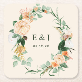 Botanische Boho Bloemige Groene Monogram Bruiloft Kartonnen Onderzetters