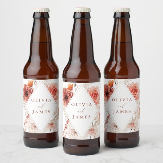 Botanische Boho Bloemrijke Frame Bruiloft Bier Etiket (Flessen)