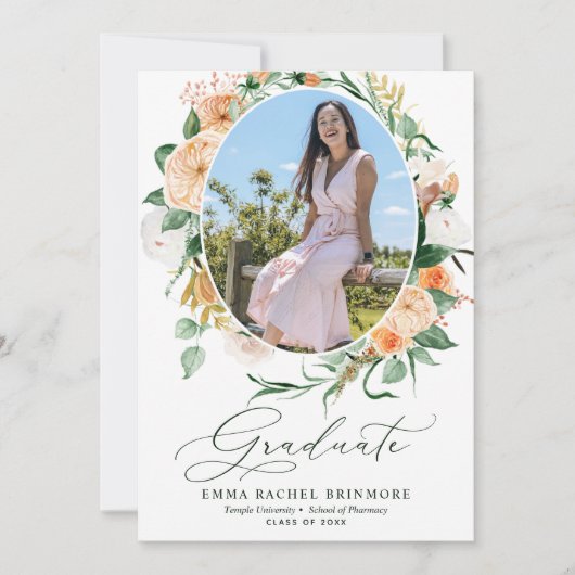 Botanische Boho Bloom Fotoaankondiging Afstuderen Kaart (Voorkant)