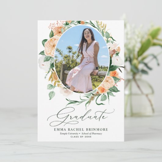 Botanische Boho Bloom Fotoaankondiging Afstuderen Kaart (Staand voorkant)