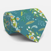 Botanische Boho Blue en Green Floral Stropdas (Opgerold)