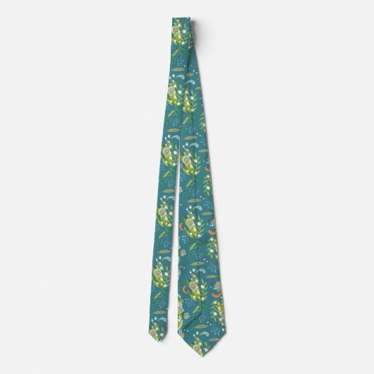 Botanische Boho Blue en Green Floral Stropdas (Achterkant)