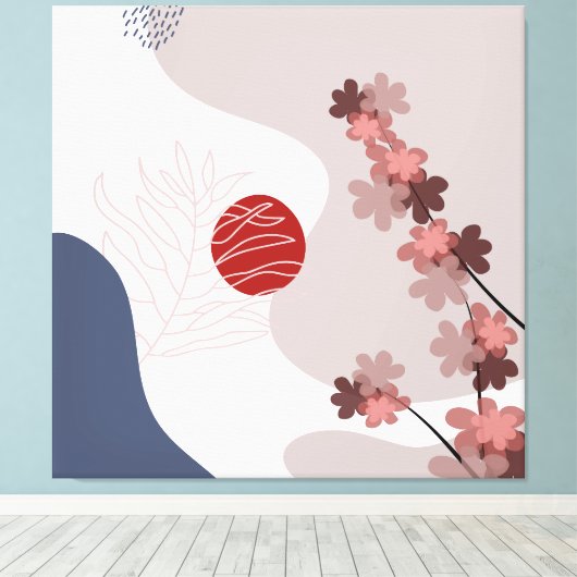 Botanische Boho Blue Magenta Canvas Afdruk (Insitu (Houten vloer))