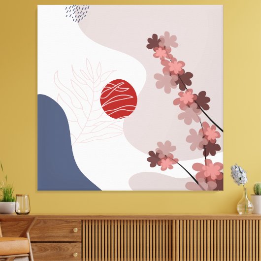 Botanische Boho Blue Magenta Canvas Afdruk (Insitu (Woonkamer))