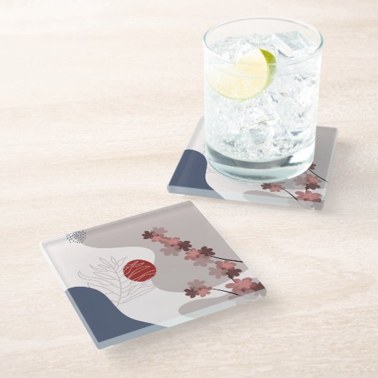 Botanische Boho Blue Magenta Glazen Onderzetter (Schuin)