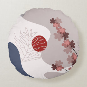 Botanische Boho Blue Magenta Rond Kussen