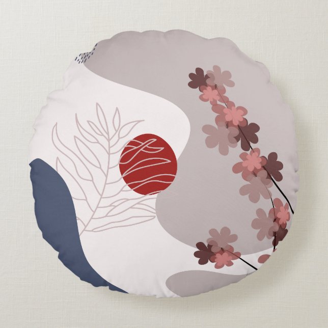 Botanische Boho Blue Magenta Rond Kussen (Voorkant)