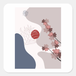 Botanische Boho Blue Magenta Vierkante Sticker