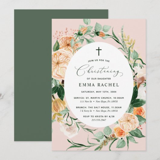Botanische Boho Blush Pink Christening Gepersonali Kaart (Voorkant / Achterkant)