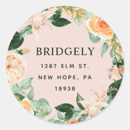 Botanische Boho Blush Pink Floral Return Address Ronde Sticker