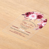 Botanische Boho Chic Bloemen Blush Bourgondische b Acryl Uitnodigingen (Laagn)