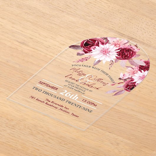 Botanische Boho Chic Bloemen Blush Bourgondische b Acryl Uitnodigingen (Laagn)