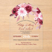 Botanische Boho Chic Bloemen Blush Bourgondische b Acryl Uitnodigingen (Voorkant)