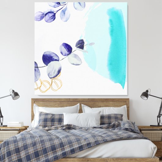 Botanische Boho Cyaan Paars Canvas Afdruk (Insitu (Slaapkamer))