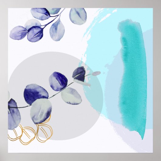Botanische Boho Cyaan Paars Poster (Voorkant)