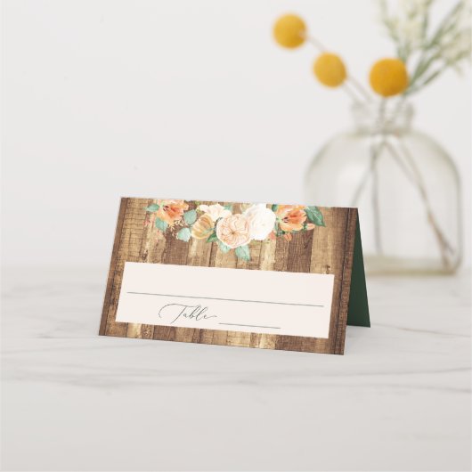 Botanische Boho Farmhouse Wood Greenery Wedding Plaatskaartje (Voorkant)