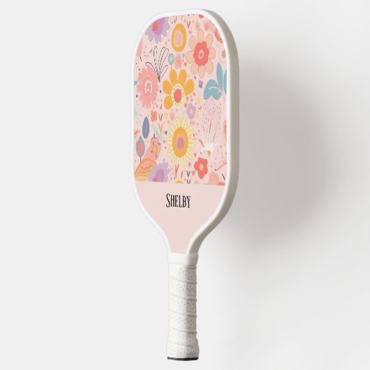 Botanische Boho Floral Abstract gepersonaliseerd Pickleball Paddle (Links)