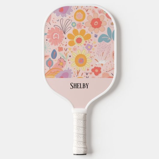 Botanische Boho Floral Abstract gepersonaliseerd Pickleball Paddle (Voorkant)