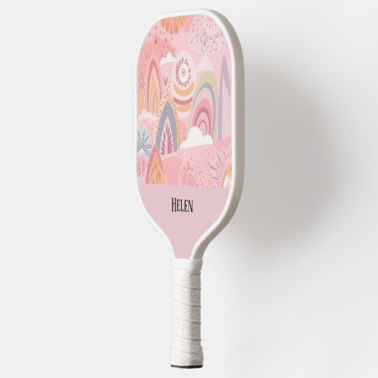 Botanische Boho Floral Abstract gepersonaliseerd Pickleball Paddle (Links)