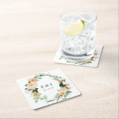 Botanische Boho Floral Greenery Monogram Weddensch Kartonnen Onderzetters (Insitu)