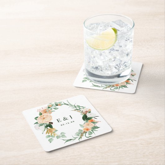 Botanische Boho Floral Greenery Monogram Weddensch Kartonnen Onderzetters (Insitu)