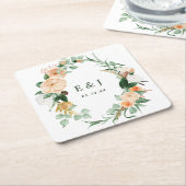 Botanische Boho Floral Greenery Monogram Weddensch Kartonnen Onderzetters (Schuin)