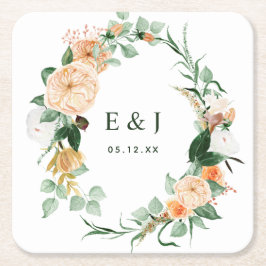 Botanische Boho Floral Greenery Monogram Weddensch Kartonnen Onderzetters