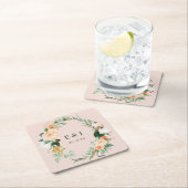 Botanische Boho Floral Greenery Monogram Weddensch Kartonnen Onderzetters (Insitu)