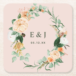 Botanische Boho Floral Greenery Monogram Weddensch Kartonnen Onderzetters