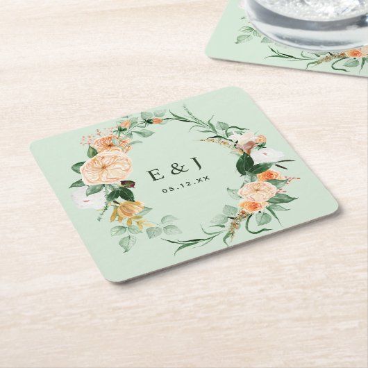 Botanische Boho Floral Greenery Monogram Wedding S Kartonnen Onderzetters (Schuin)