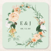 Botanische Boho Floral Greenery Monogram Wedding S Kartonnen Onderzetters (Voorkant)