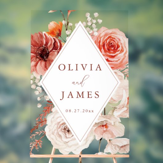 Botanische Boho Floral Lijst bruiloft Acryl Bord (Neutraal)