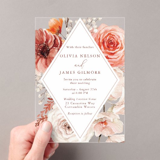 Botanische Boho Floral Lijst bruiloft Acryl Uitnodigingen (Insitu (Draagbaar))