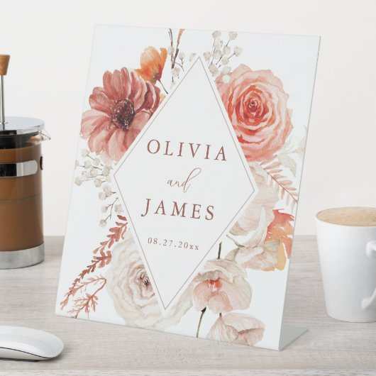Botanische Boho Floral Lijst bruiloft Reclamebord Met Voetstuk (Insitu)
