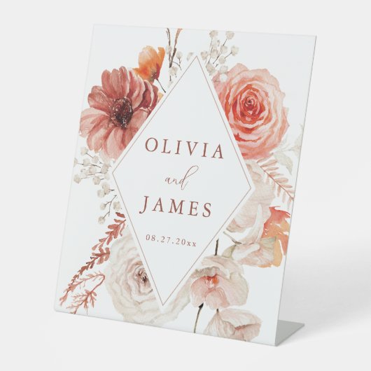 Botanische Boho Floral Lijst bruiloft Reclamebord Met Voetstuk (Voorkant)