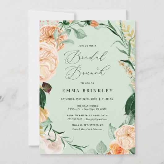 Botanische Boho Floral Sage Green Bridal Brunch Kaart (Voorkant)