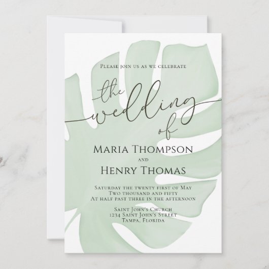 Botanische Boho Foliage Green Palm Leaf Waterverf Kaart (Voorkant)