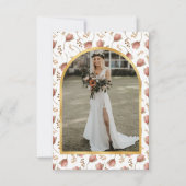 Botanische Boho Goud Rode boog Foto Fall bruiloft Kaart (Achterkant)
