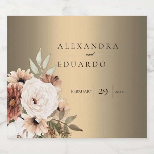 Botanische Boho gouden bruiloft Sparkling Wijnetiket (Enkel label)