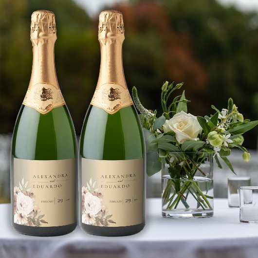 Botanische Boho gouden bruiloft Sparkling Wijnetiket