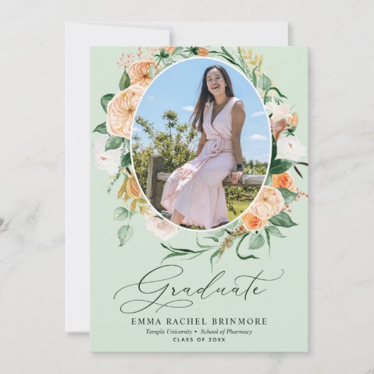 Botanische Boho Green Foto Afstuderen Aankondiging (Voorkant)